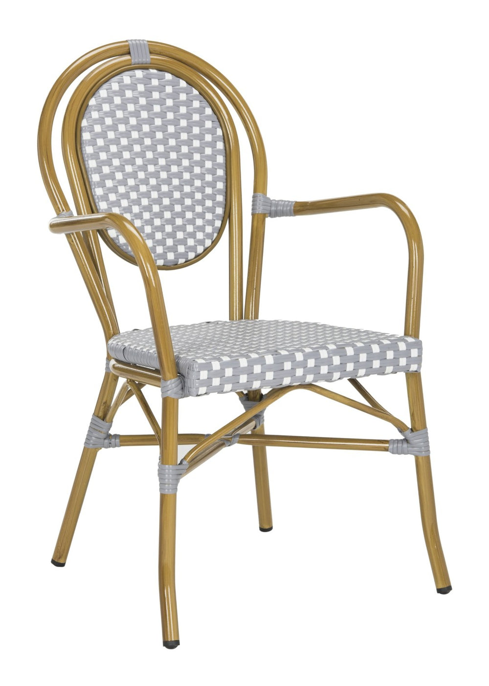 Safavieh ROSEN Arm Chair - Classic French Bistro Style with Durable Wicker Design for Indoor and Outdoor Use Grey / White PAT4014B-SET2
