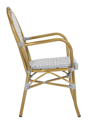 Safavieh ROSEN Arm Chair - Classic French Bistro Style with Durable Wicker Design for Indoor and Outdoor Use Grey / White PAT4014B-SET2