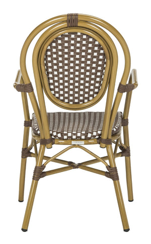 Safavieh ROSEN Arm Chair - Classic French Bistro Style with Durable Wicker Design for Indoor and Outdoor Use Brown / White PAT4014C-SET2