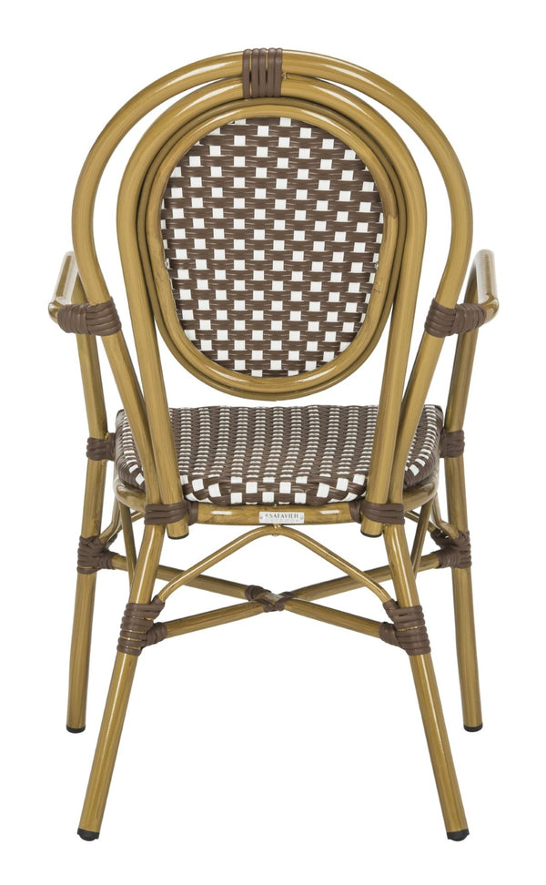 Safavieh ROSEN Arm Chair - Classic French Bistro Style with Durable Wicker Design for Indoor and Outdoor Use Brown / White PAT4014C-SET2