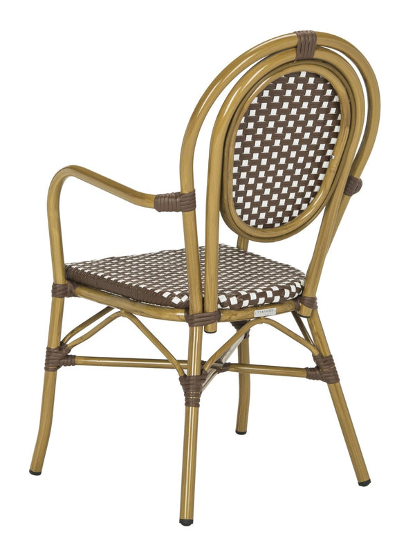 Safavieh ROSEN Arm Chair - Classic French Bistro Style with Durable Wicker Design for Indoor and Outdoor Use Brown / White PAT4014C-SET2
