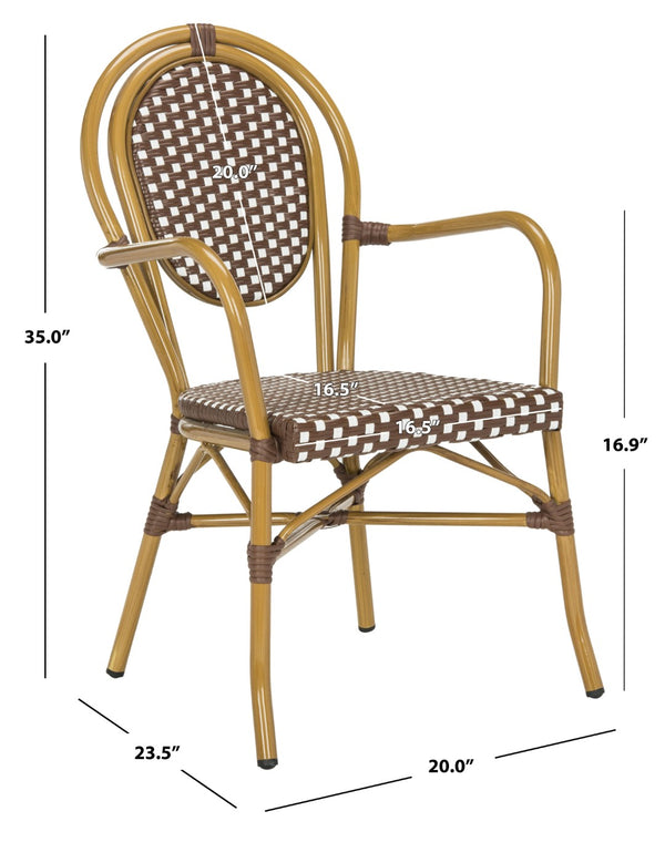 Safavieh ROSEN Arm Chair - Classic French Bistro Style with Durable Wicker Design for Indoor and Outdoor Use Brown / White PAT4014C-SET2