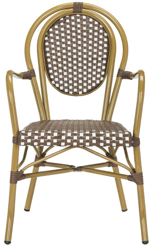 Safavieh ROSEN Arm Chair - Classic French Bistro Style with Durable Wicker Design for Indoor and Outdoor Use Brown / White PAT4014C-SET2