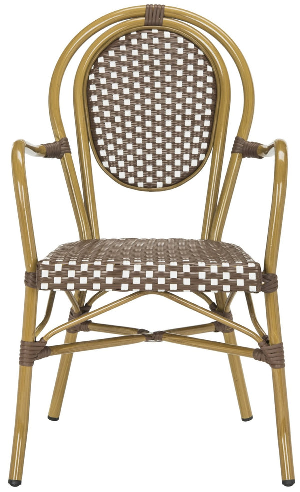 Safavieh ROSEN Arm Chair - Classic French Bistro Style with Durable Wicker Design for Indoor and Outdoor Use Brown / White PAT4014C-SET2