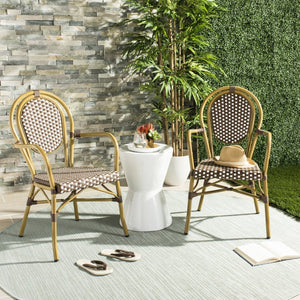 Safavieh ROSEN Arm Chair - Classic French Bistro Style with Durable Wicker Design for Indoor and Outdoor Use Brown / White PAT4014C-SET2