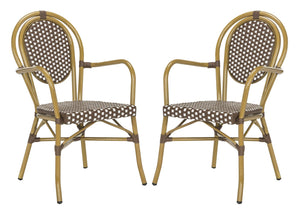 Safavieh ROSEN Arm Chair - Classic French Bistro Style with Durable Wicker Design for Indoor and Outdoor Use Brown / White PAT4014C-SET2