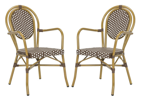 Safavieh ROSEN Arm Chair - Classic French Bistro Style with Durable Wicker Design for Indoor and Outdoor Use Brown / White PAT4014C-SET2