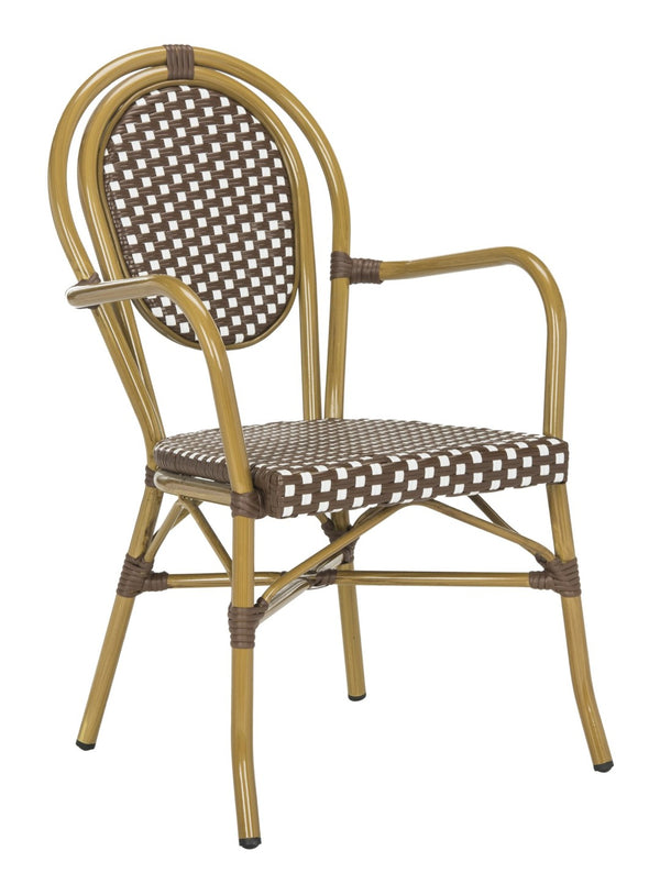 Safavieh ROSEN Arm Chair - Classic French Bistro Style with Durable Wicker Design for Indoor and Outdoor Use Brown / White PAT4014C-SET2