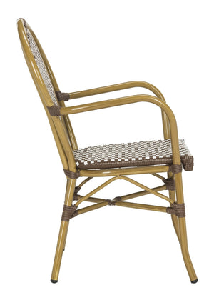 Safavieh ROSEN Arm Chair - Classic French Bistro Style with Durable Wicker Design for Indoor and Outdoor Use Brown / White PAT4014C-SET2