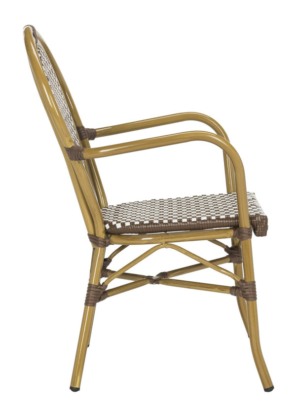 Safavieh ROSEN Arm Chair - Classic French Bistro Style with Durable Wicker Design for Indoor and Outdoor Use Brown / White PAT4014C-SET2