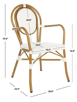 Safavieh ROSEN Arm Chair - Classic French Bistro Style with Durable Wicker Design for Indoor and Outdoor Use White PAT4014D-SET2