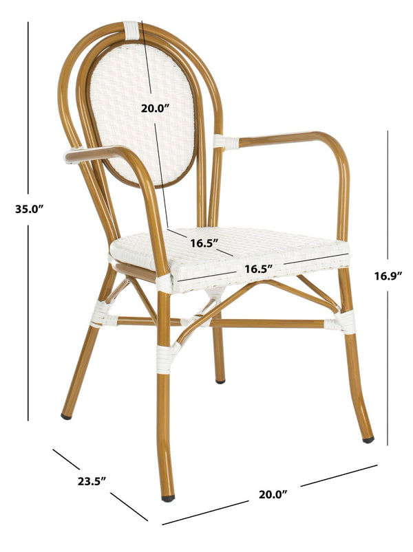 Safavieh ROSEN Arm Chair - Classic French Bistro Style with Durable Wicker Design for Indoor and Outdoor Use White PAT4014D-SET2