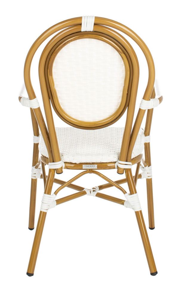 Safavieh ROSEN Arm Chair - Classic French Bistro Style with Durable Wicker Design for Indoor and Outdoor Use White PAT4014D-SET2