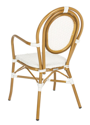 Safavieh ROSEN Arm Chair - Classic French Bistro Style with Durable Wicker Design for Indoor and Outdoor Use White PAT4014D-SET2