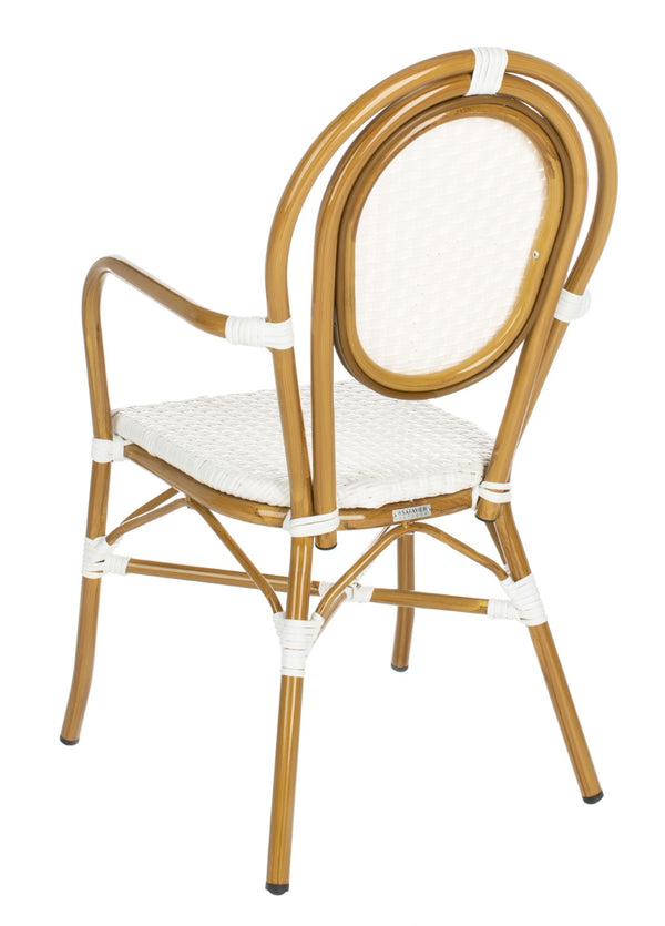 Safavieh ROSEN Arm Chair - Classic French Bistro Style with Durable Wicker Design for Indoor and Outdoor Use White PAT4014D-SET2