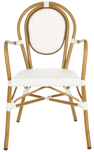 Safavieh ROSEN Arm Chair - Classic French Bistro Style with Durable Wicker Design for Indoor and Outdoor Use White PAT4014D-SET2