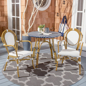 Safavieh KYLIE Bistro Table - Classic Rattan Design for Café-Style Charm in Indoor and Outdoor Spaces Navy / White PAT4011A