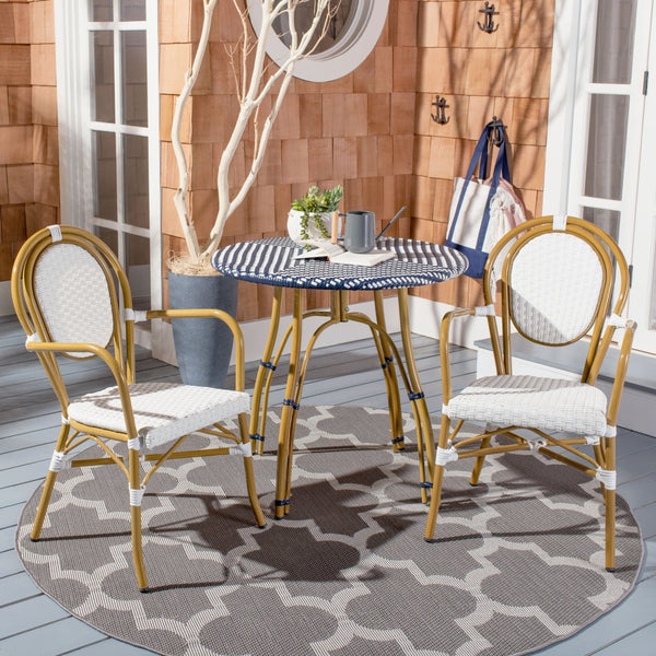 Safavieh ROSEN Arm Chair - Classic French Bistro Style with Durable Wicker Design for Indoor and Outdoor Use White PAT4014D-SET2