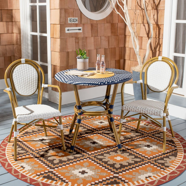 Safavieh SIDFORD Bistro Table - Elegant French Rattan Design for Indoor & Outdoor Spaces, Perfect for Dining Navy / White PAT4012A