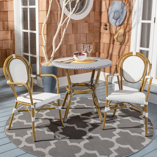 Safavieh SIDFORD Bistro Table - Elegant French Rattan Design for Indoor & Outdoor Spaces, Perfect for Dining Grey / White PAT4012B