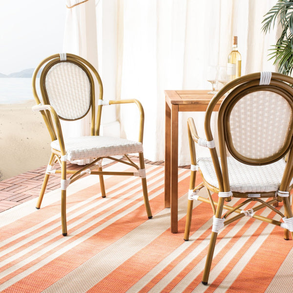 Safavieh ROSEN Arm Chair - Classic French Bistro Style with Durable Wicker Design for Indoor and Outdoor Use White PAT4014D-SET2