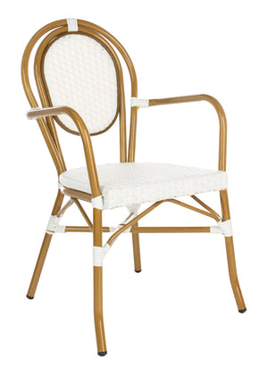 Safavieh ROSEN Arm Chair - Classic French Bistro Style with Durable Wicker Design for Indoor and Outdoor Use White PAT4014D-SET2
