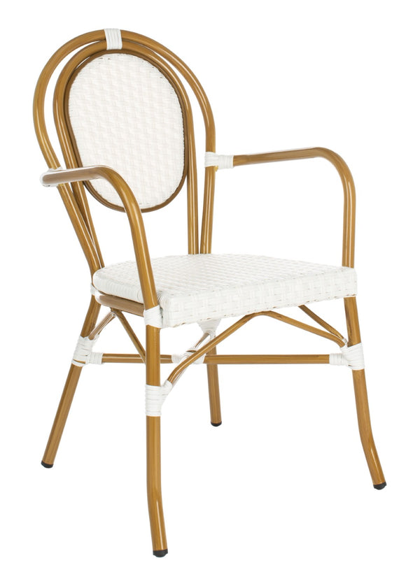 Safavieh ROSEN Arm Chair - Classic French Bistro Style with Durable Wicker Design for Indoor and Outdoor Use White PAT4014D-SET2