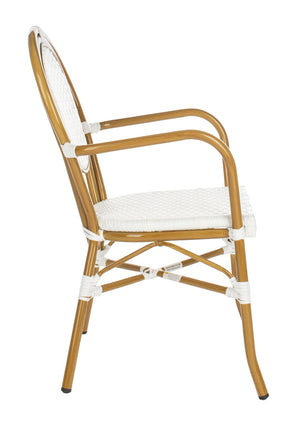 Safavieh ROSEN Arm Chair - Classic French Bistro Style with Durable Wicker Design for Indoor and Outdoor Use White PAT4014D-SET2