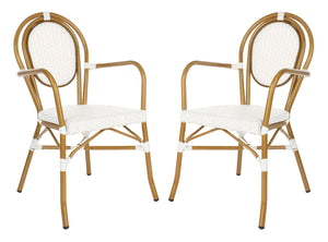 Safavieh ROSEN Arm Chair - Classic French Bistro Style with Durable Wicker Design for Indoor and Outdoor Use White PAT4014D-SET2