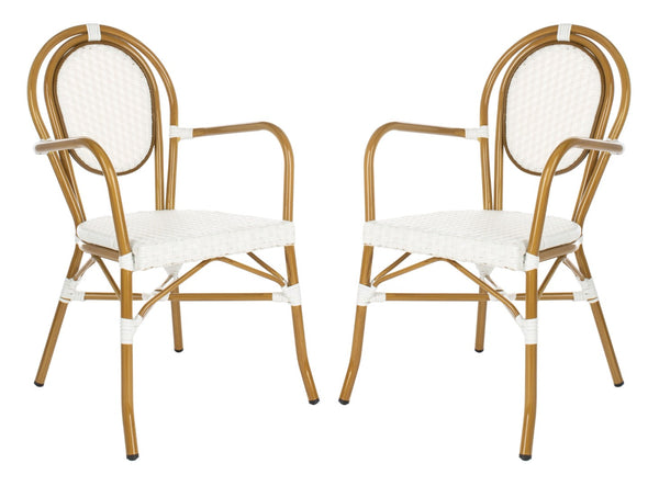 Safavieh ROSEN Arm Chair - Classic French Bistro Style with Durable Wicker Design for Indoor and Outdoor Use White PAT4014D-SET2