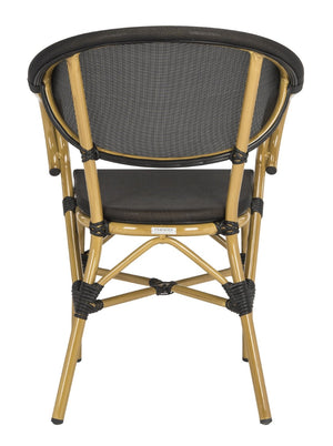 Safavieh BURKE Outdoor Arm Chair in Black - Elegant French Design, Weather-Resistant & Perfect for Patios PAT4015A-SET2