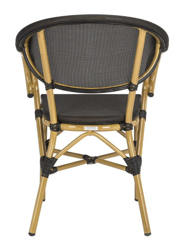 Safavieh BURKE Outdoor Arm Chair in Black - Elegant French Design, Weather-Resistant & Perfect for Patios PAT4015A-SET2