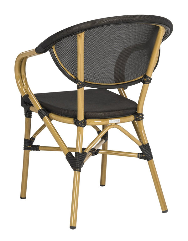 Safavieh BURKE Outdoor Arm Chair in Black - Elegant French Design, Weather-Resistant & Perfect for Patios PAT4015A-SET2