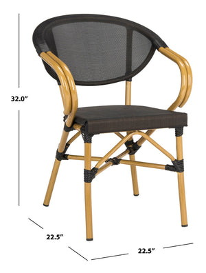 Safavieh BURKE Outdoor Arm Chair in Black - Elegant French Design, Weather-Resistant & Perfect for Patios PAT4015A-SET2