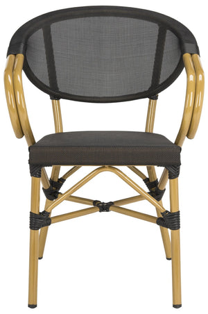 Safavieh BURKE Outdoor Arm Chair in Black - Elegant French Design, Weather-Resistant & Perfect for Patios PAT4015A-SET2