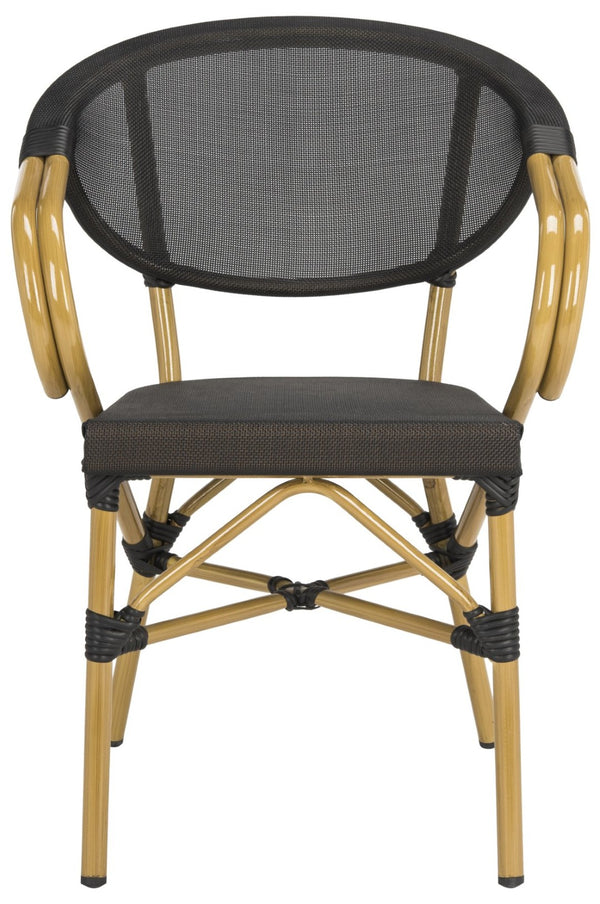 Safavieh BURKE Outdoor Arm Chair in Black - Elegant French Design, Weather-Resistant & Perfect for Patios PAT4015A-SET2