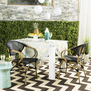 Safavieh BURKE Outdoor Arm Chair in Black - Elegant French Design, Weather-Resistant & Perfect for Patios PAT4015A-SET2