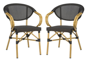 Safavieh BURKE Outdoor Arm Chair in Black - Elegant French Design, Weather-Resistant & Perfect for Patios PAT4015A-SET2
