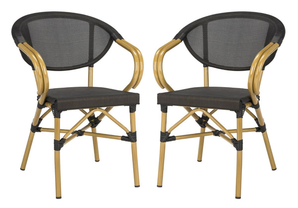 Safavieh BURKE Outdoor Arm Chair in Black - Elegant French Design, Weather-Resistant & Perfect for Patios PAT4015A-SET2