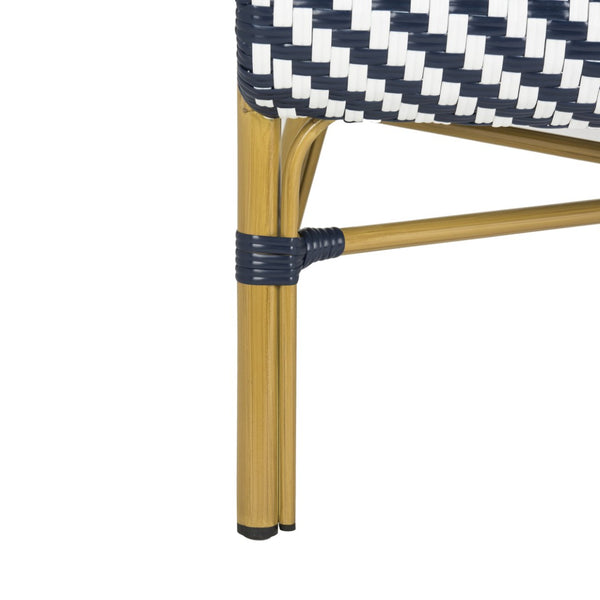 Safavieh DANDRA Elegant Herringbone Rattan Settee – Stylish Outdoor Seating for Patios and Sunrooms Navy / White PAT4016A