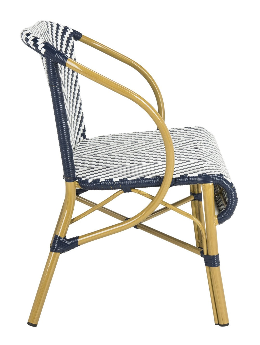 Safavieh DANDRA Elegant Herringbone Rattan Settee – Stylish Outdoor Seating for Patios and Sunrooms Navy / White PAT4016A