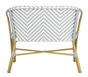 Safavieh DANDRA Elegant Herringbone Rattan Settee – Stylish Outdoor Seating for Patios and Sunrooms Grey / White PAT4016B