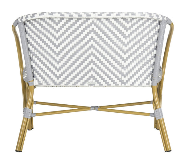 Safavieh DANDRA Elegant Herringbone Rattan Settee – Stylish Outdoor Seating for Patios and Sunrooms Grey / White PAT4016B