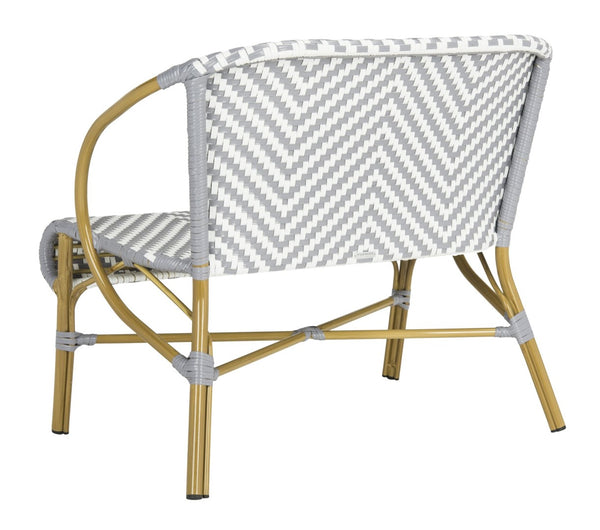 Safavieh DANDRA Elegant Herringbone Rattan Settee – Stylish Outdoor Seating for Patios and Sunrooms Grey / White PAT4016B