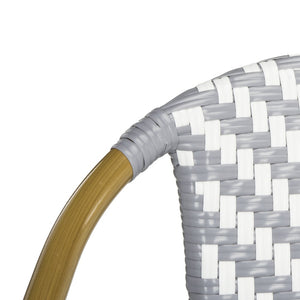 Safavieh DANDRA Elegant Herringbone Rattan Settee – Stylish Outdoor Seating for Patios and Sunrooms Grey / White PAT4016B