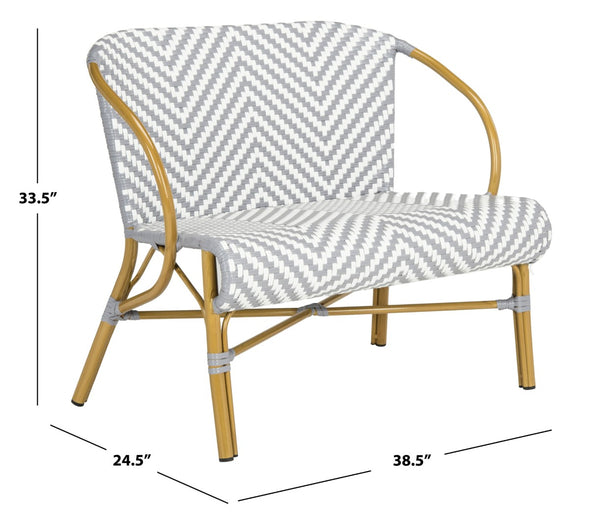 Safavieh DANDRA Elegant Herringbone Rattan Settee – Stylish Outdoor Seating for Patios and Sunrooms Grey / White PAT4016B
