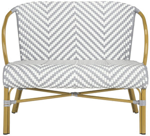 Safavieh DANDRA Elegant Herringbone Rattan Settee – Stylish Outdoor Seating for Patios and Sunrooms Grey / White PAT4016B