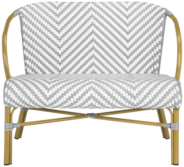Safavieh DANDRA Elegant Herringbone Rattan Settee – Stylish Outdoor Seating for Patios and Sunrooms Grey / White PAT4016B