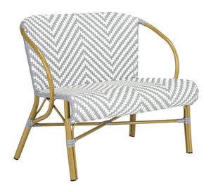 Safavieh DANDRA Elegant Herringbone Rattan Settee – Stylish Outdoor Seating for Patios and Sunrooms Grey / White PAT4016B