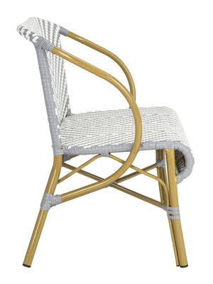 Safavieh DANDRA Elegant Herringbone Rattan Settee – Stylish Outdoor Seating for Patios and Sunrooms Grey / White PAT4016B